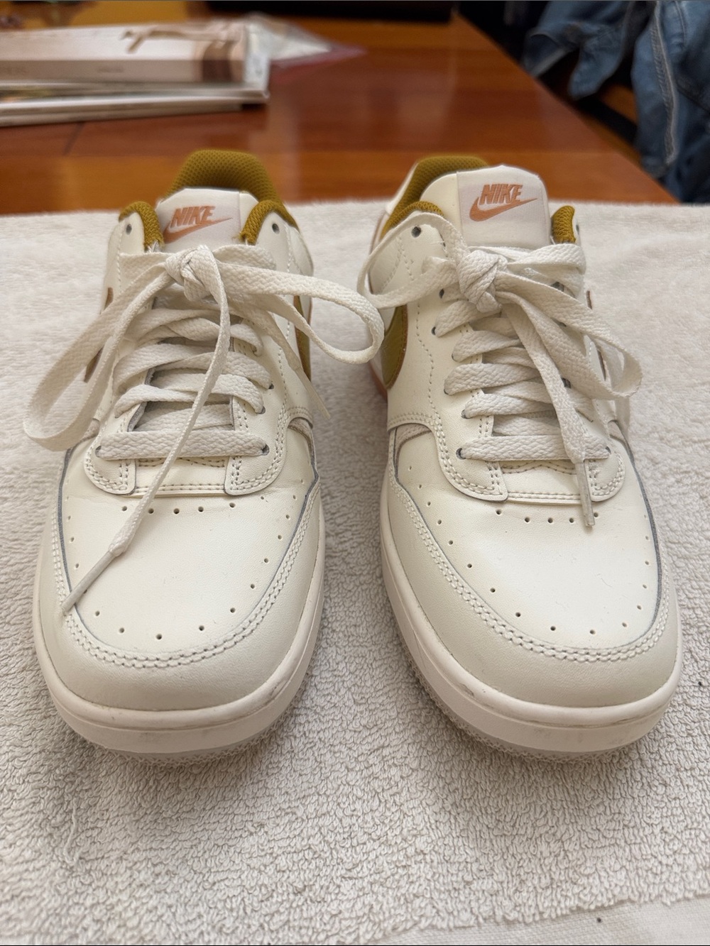 Nike White Leather Sneakers with Olive and Mauve & Grey Accents